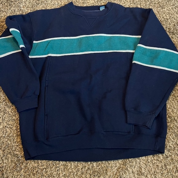 Vintage 90's blue and teal Towncraft oversized crewneck sweatshirt size XL - Picture 1 of 5
